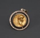 GOLD AUREUS OF TIBERIUS IN 18K GOLD PENDANT WITH DIAMONDS